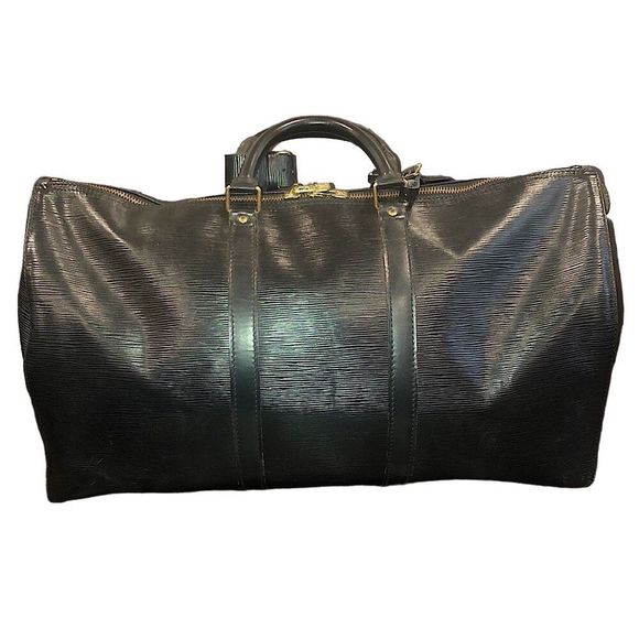 LOUIS VUITTON LV 50 Black Epi KeepAll Boston Weekend Travel Bag Duffle VI8911 - Picture 3 of 17